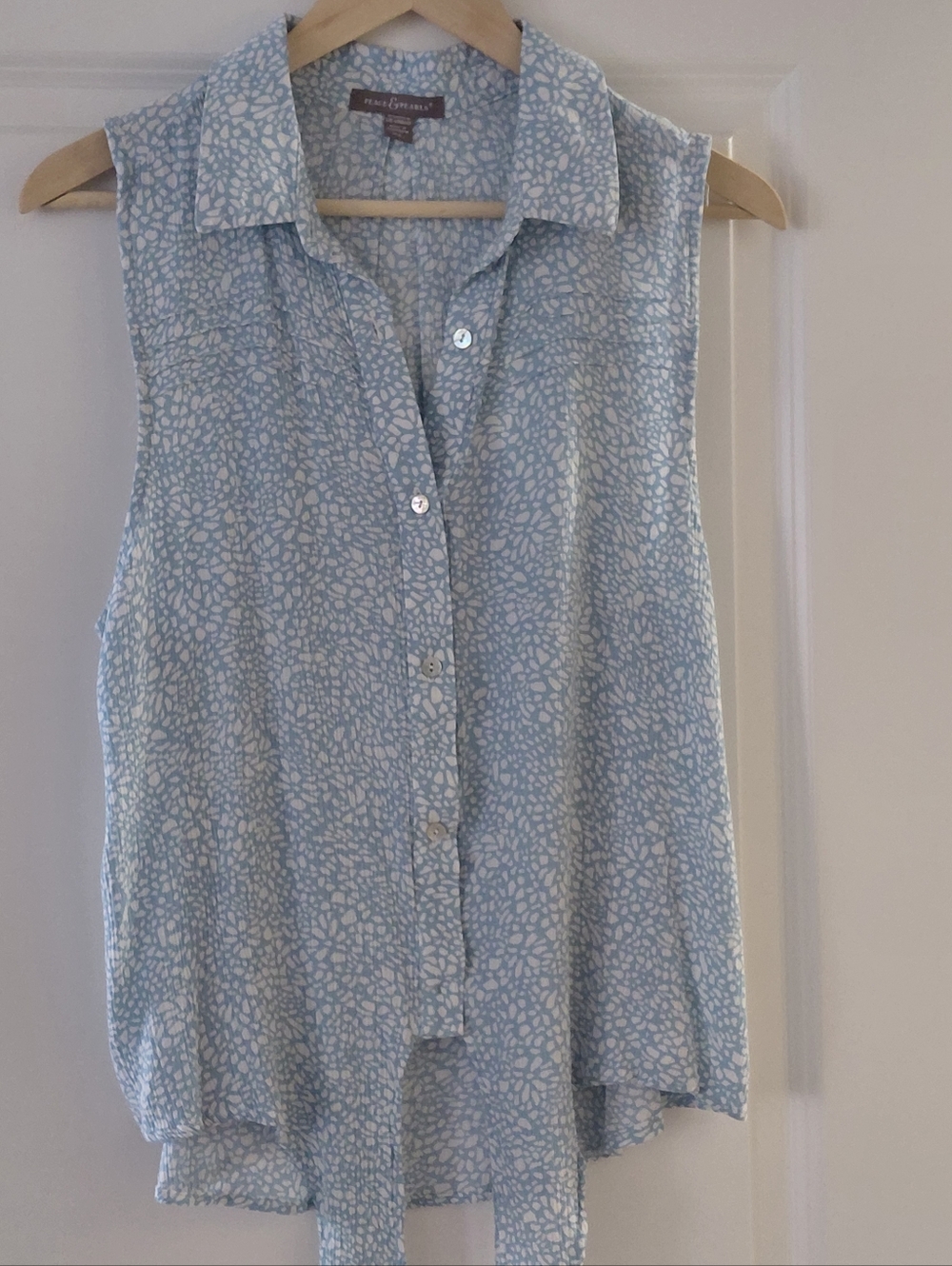Maeve Pale Blue and White Sleeveless Button-Down Blouse